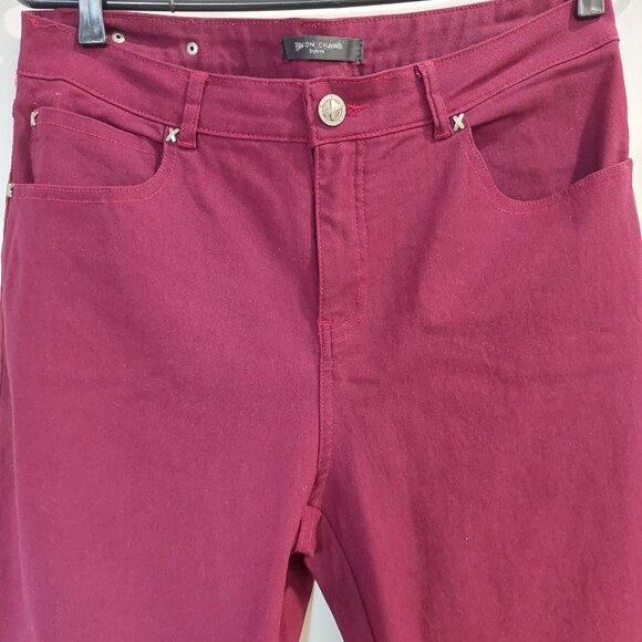 Simon Chang Straight-Leg Stretch Soft Denim Jeans In a Burgundy Color Sz 12 - Picture 2 of 9
